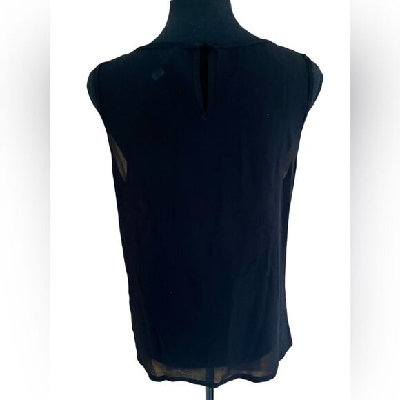 𝅺Blue Rain beaded black semi sheer v neck top size M - Picture 7 of 8